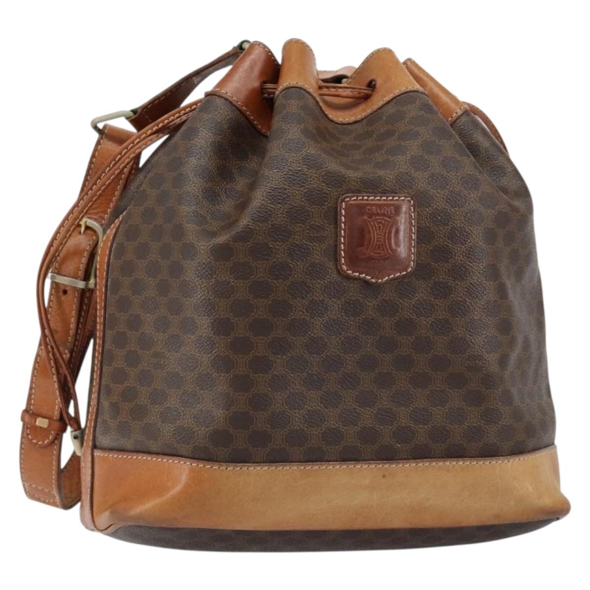 CELINE Macadam Canvas Tote Bag PVC Leather Brown Gold Auth 149549