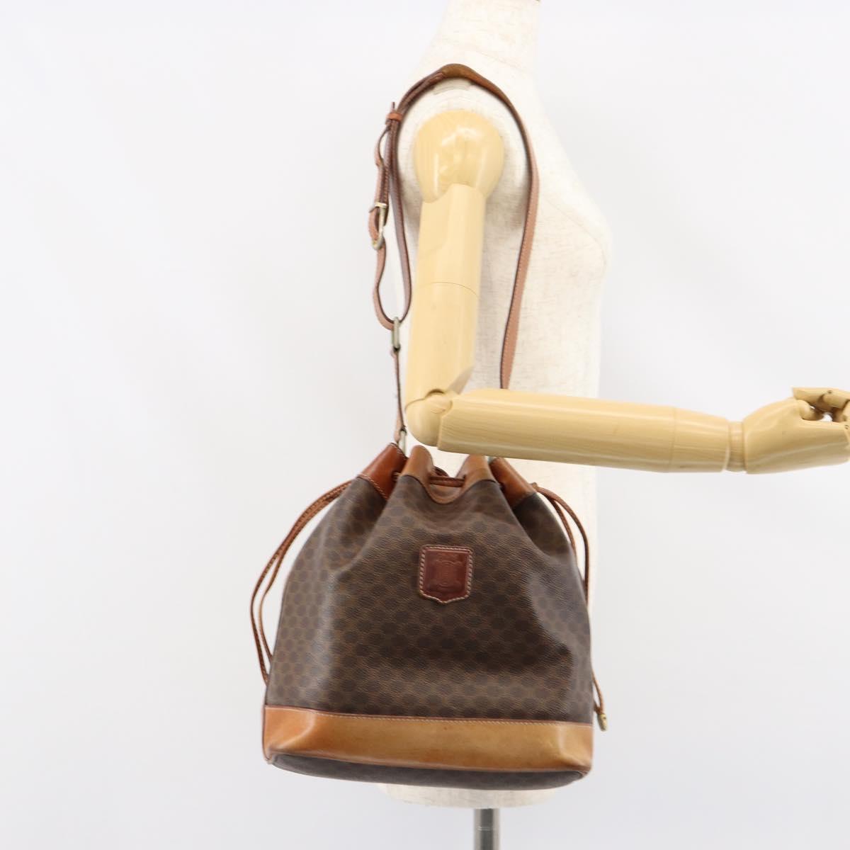 CELINE Macadam Canvas Tote Bag PVC Leather Brown Gold Auth 149549