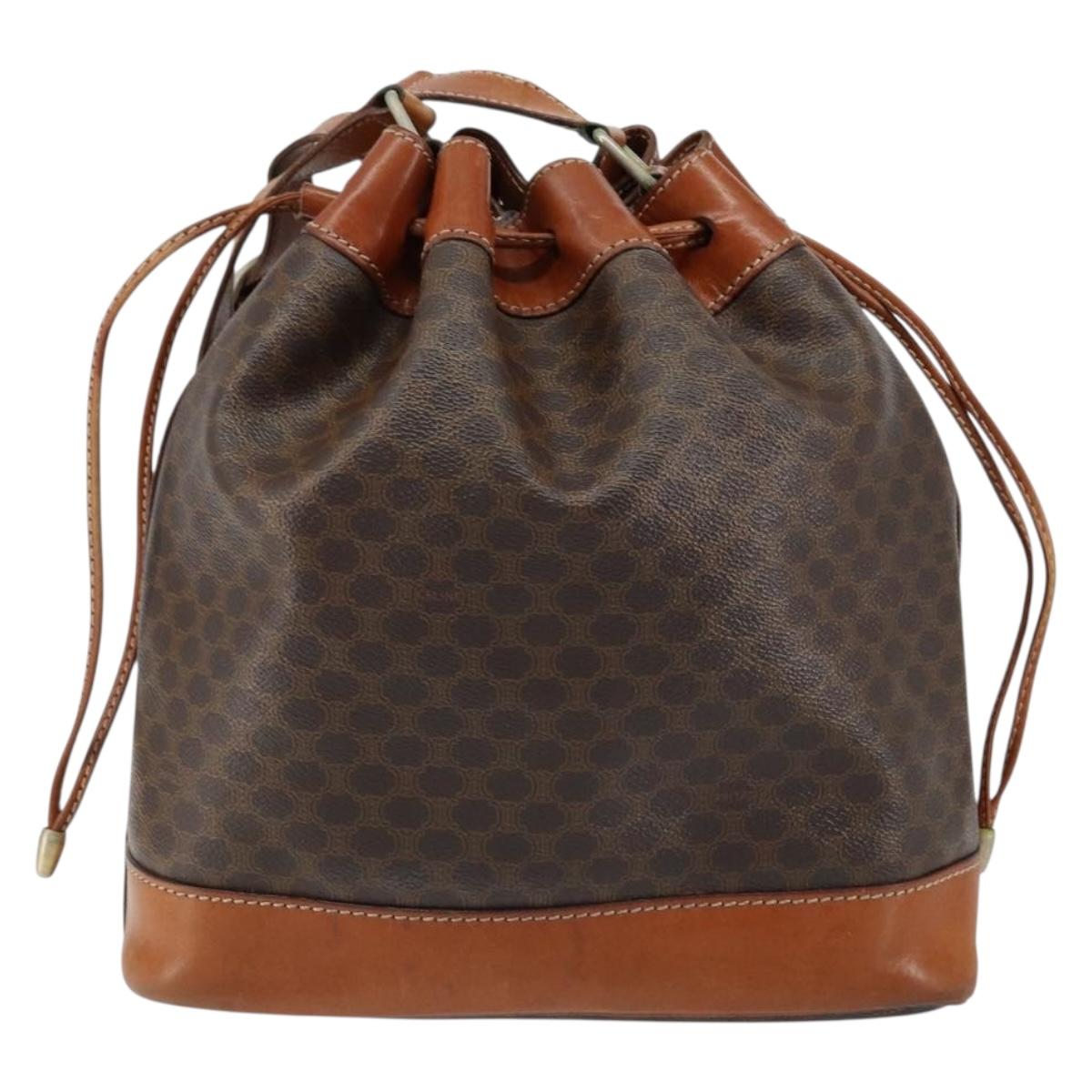 CELINE Macadam Canvas Tote Bag PVC Leather Brown Gold Auth 149549