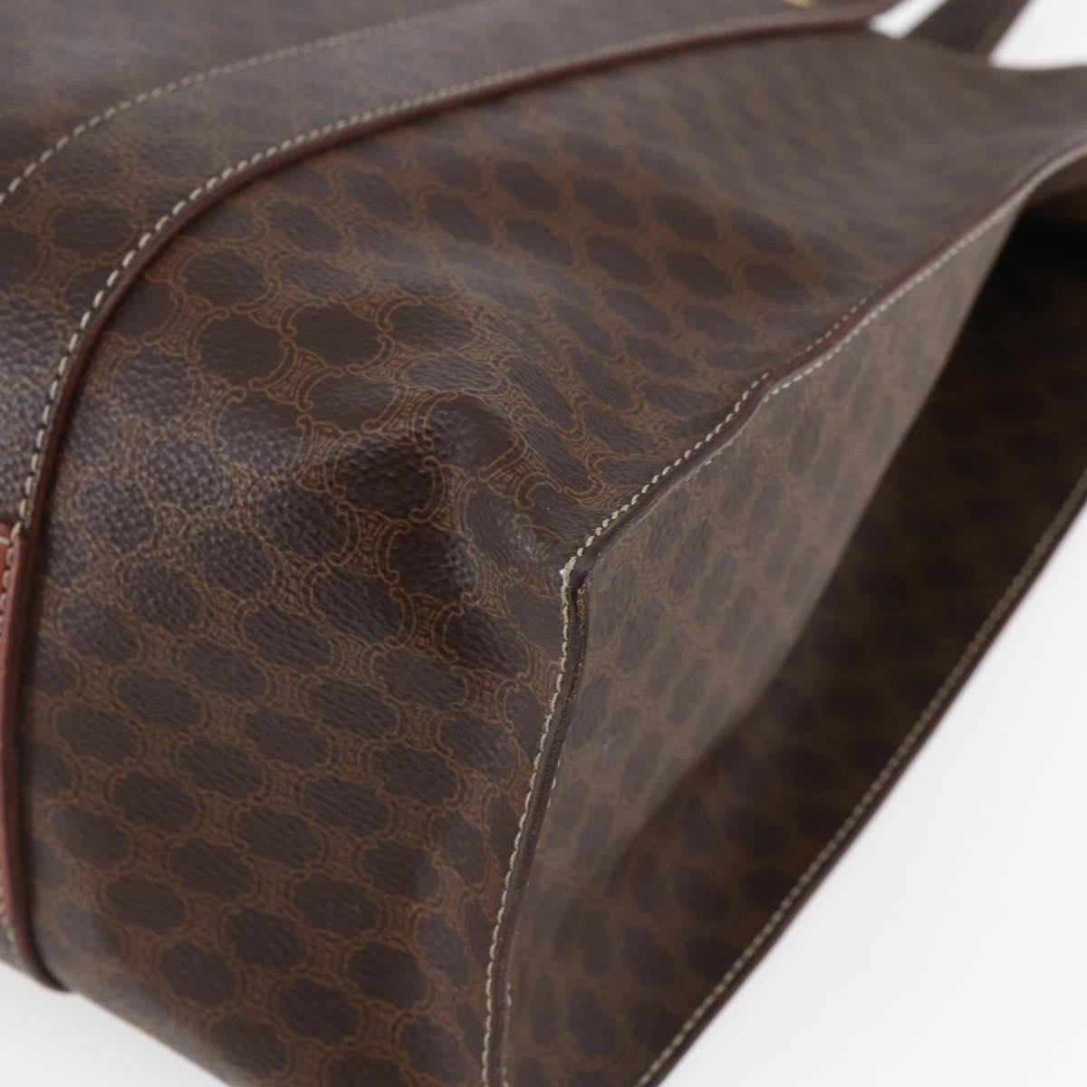 CELINE Macadam Canvas Shoulder Bag PVC Leather Brown Gold Auth 149556