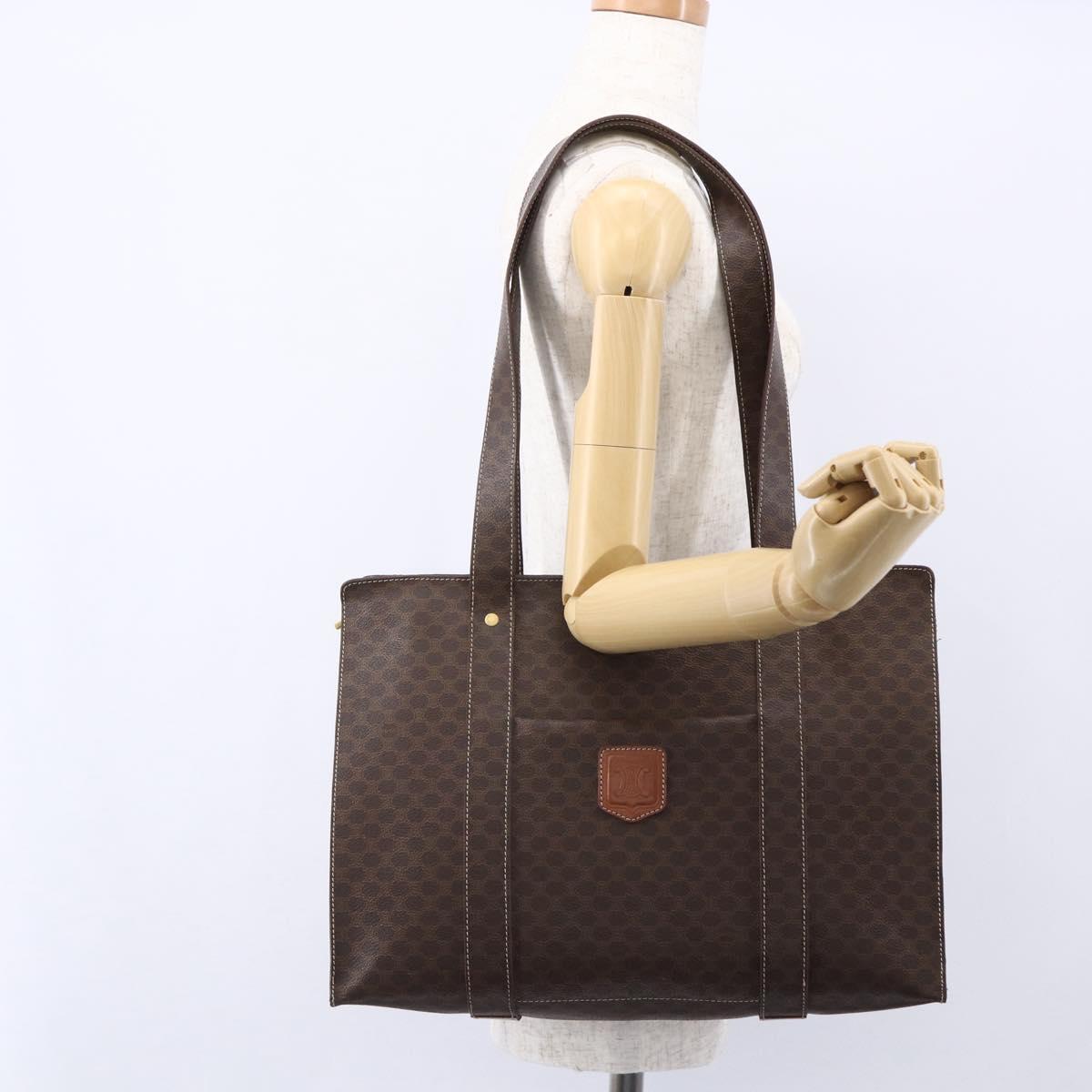 CELINE Macadam Canvas Shoulder Bag PVC Leather Brown Gold Auth 149556