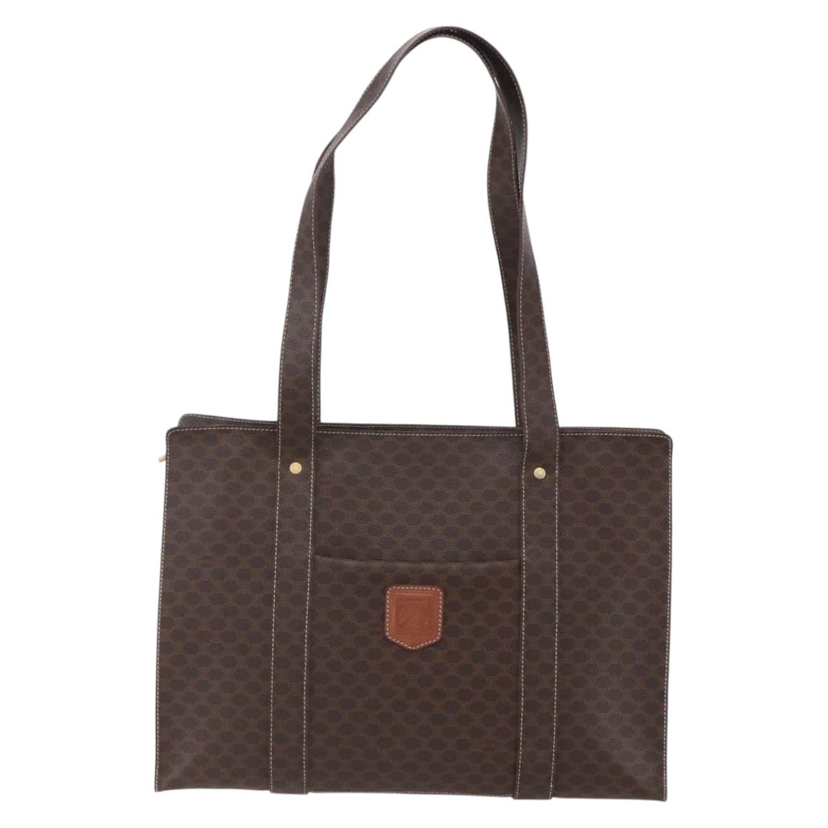 CELINE Macadam Canvas Shoulder Bag PVC Leather Brown Gold Auth 149556