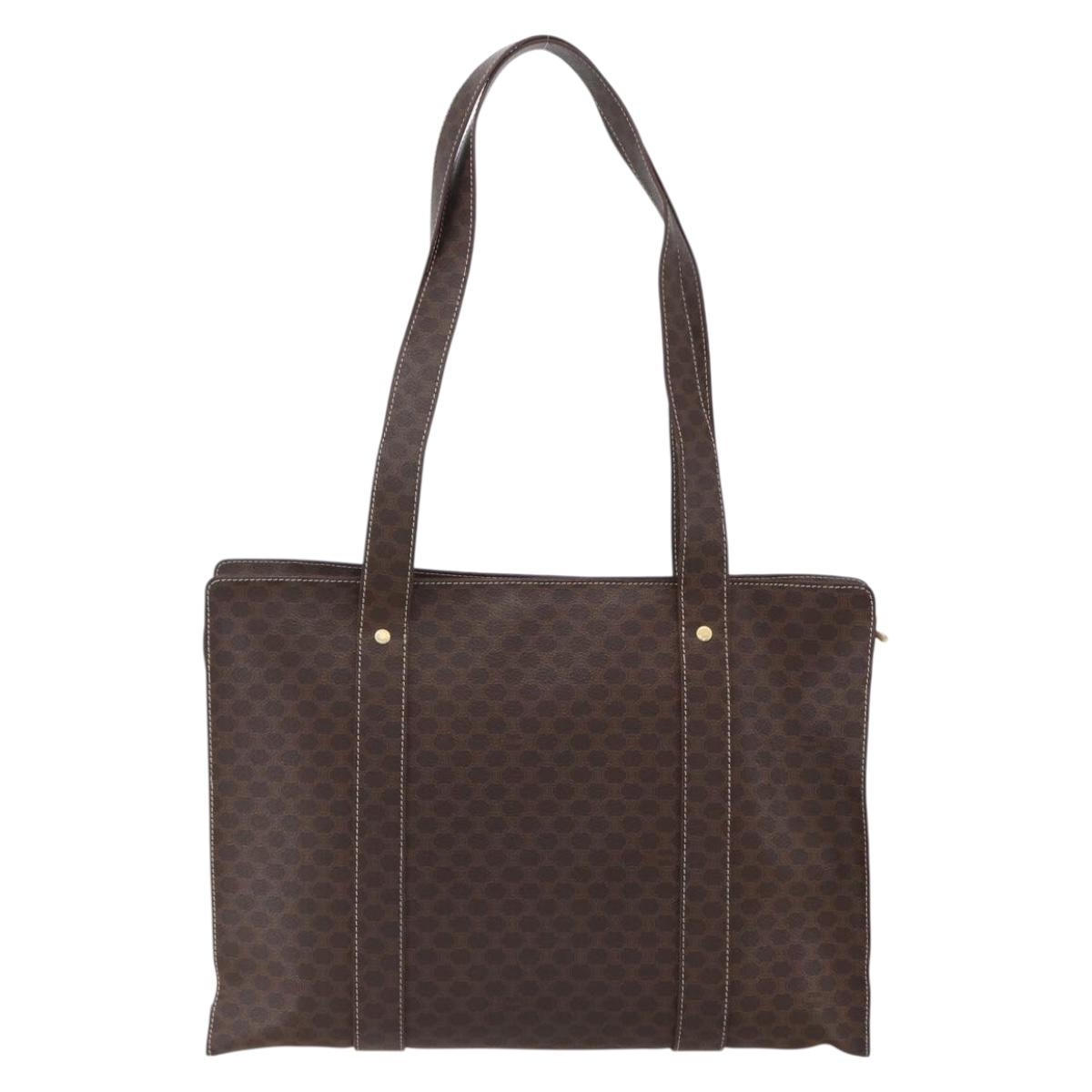 CELINE Macadam Canvas Shoulder Bag PVC Leather Brown Gold Auth 149556