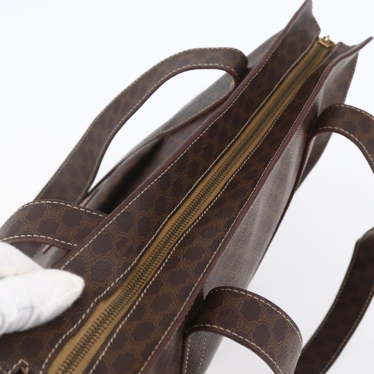 CELINE Macadam Canvas Shoulder Bag PVC Leather Brown Gold Auth 149556