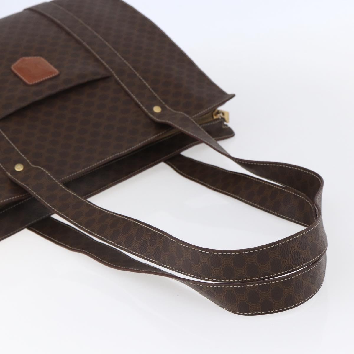 CELINE Macadam Canvas Shoulder Bag PVC Leather Brown Gold Auth 149556