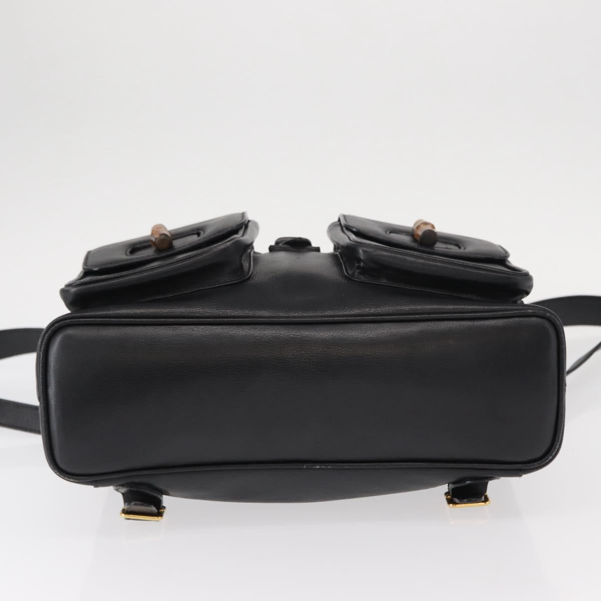 GUCCI Bamboo Backpack Leather Black Gold 003 1998 0016 Auth 149568