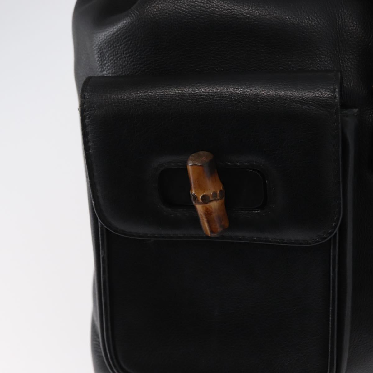 GUCCI Bamboo Backpack Leather Black Gold 003 1998 0016 Auth 149568