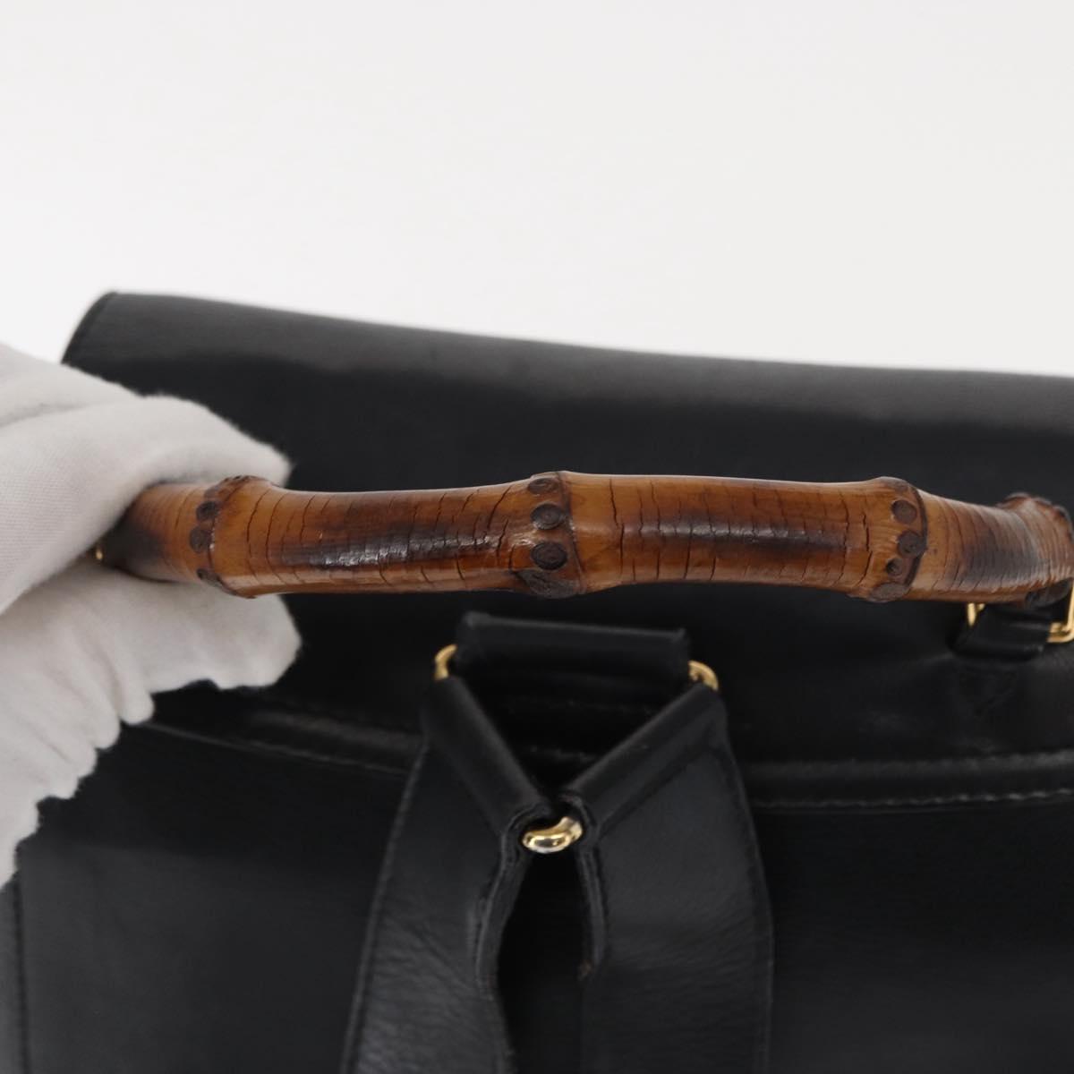 GUCCI Bamboo Backpack Leather Black Gold 003 1998 0016 Auth 149568