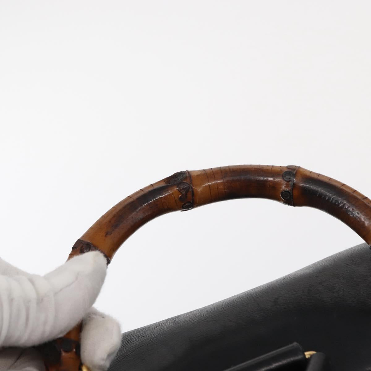 GUCCI Bamboo Backpack Leather Black Gold 003 1998 0016 Auth 149568