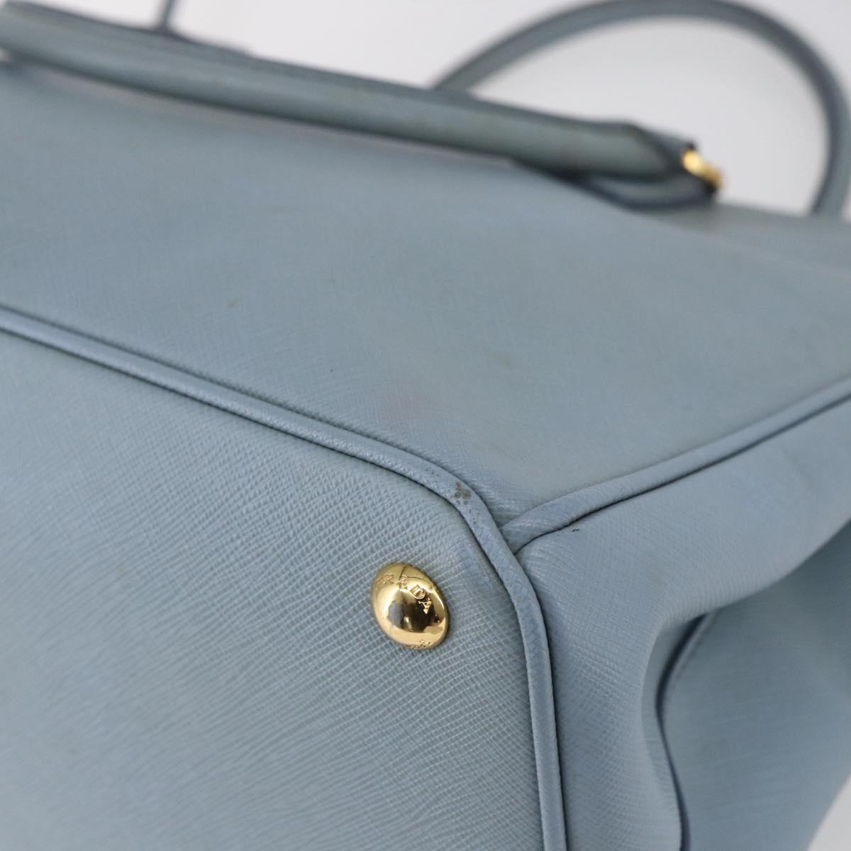 PRADA Galleria Hand Bag Safiano leather 2way Light Blue Gold Auth 149570