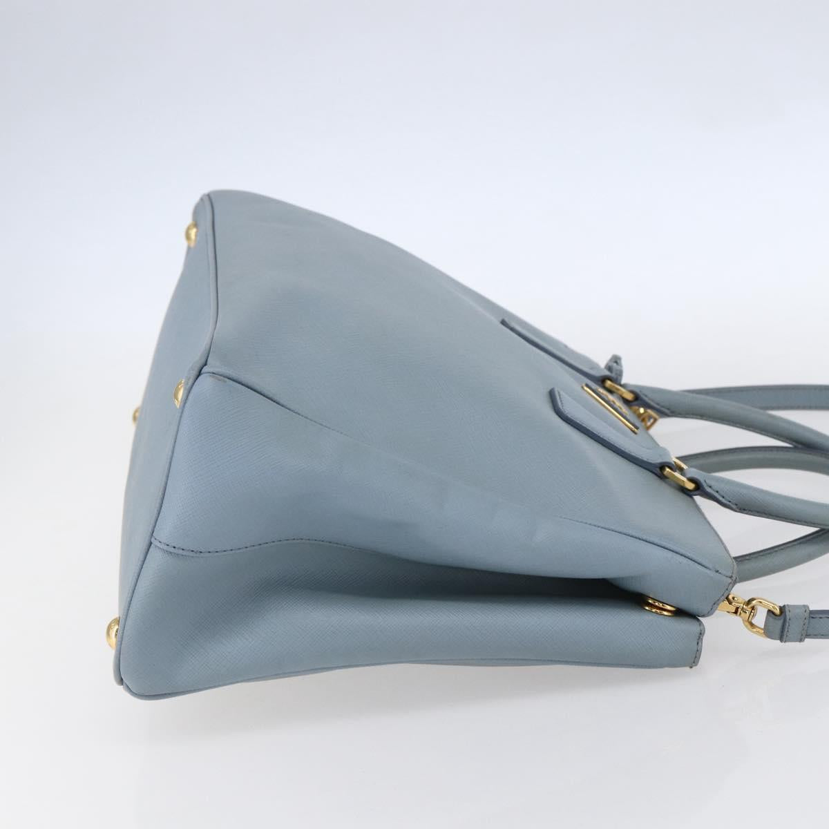 PRADA Galleria Hand Bag Safiano leather 2way Light Blue Gold Auth 149570