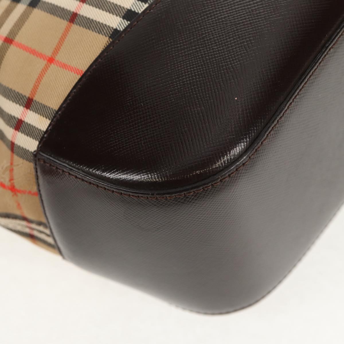 BURBERRY Nova Check Hand Bag Canvas Leather Beige Gold Auth 149571A