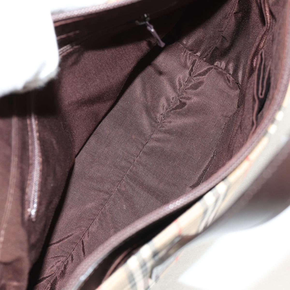 BURBERRY Nova Check Hand Bag Canvas Leather Beige Gold Auth 149571A