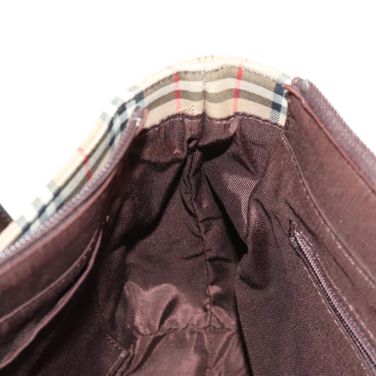 BURBERRY Nova Check Hand Bag Canvas Leather Beige Gold Auth 149571A