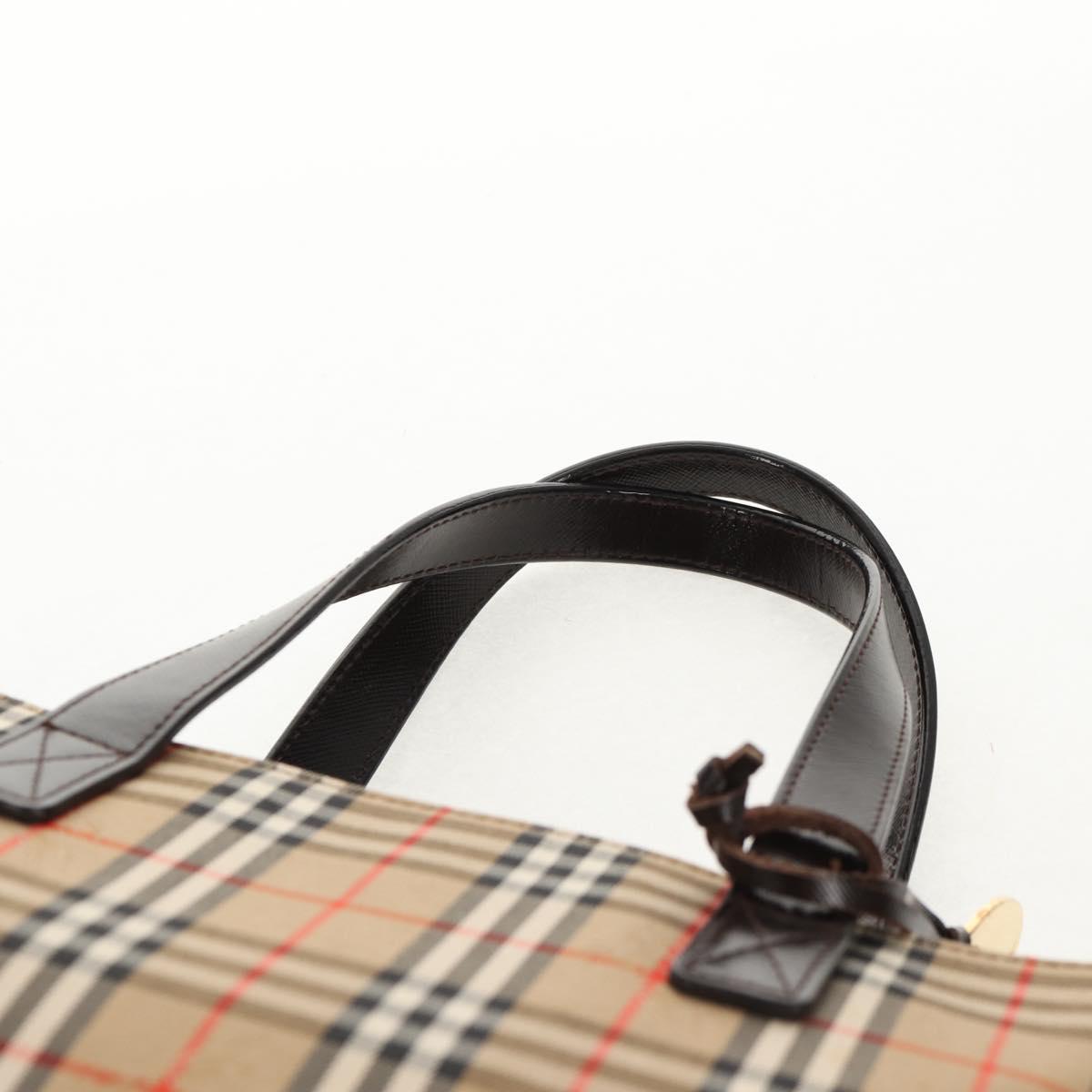 BURBERRY Nova Check Hand Bag Canvas Leather Beige Gold Auth 149571A