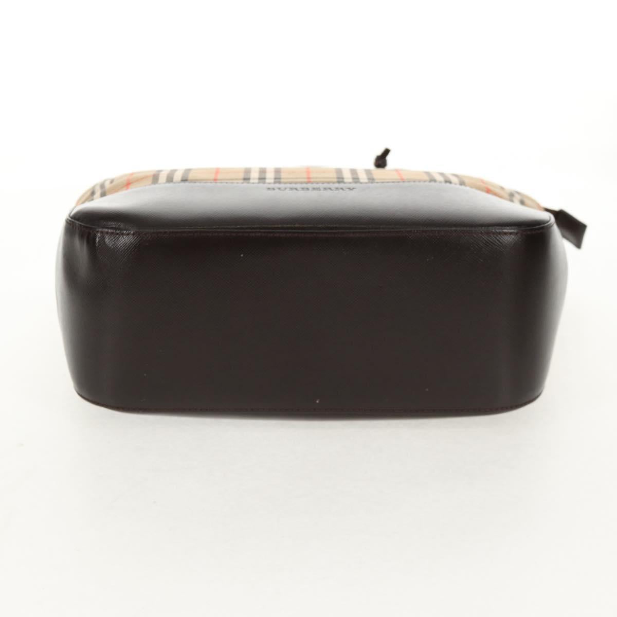 BURBERRY Nova Check Hand Bag Canvas Leather Beige Gold Auth 149571A