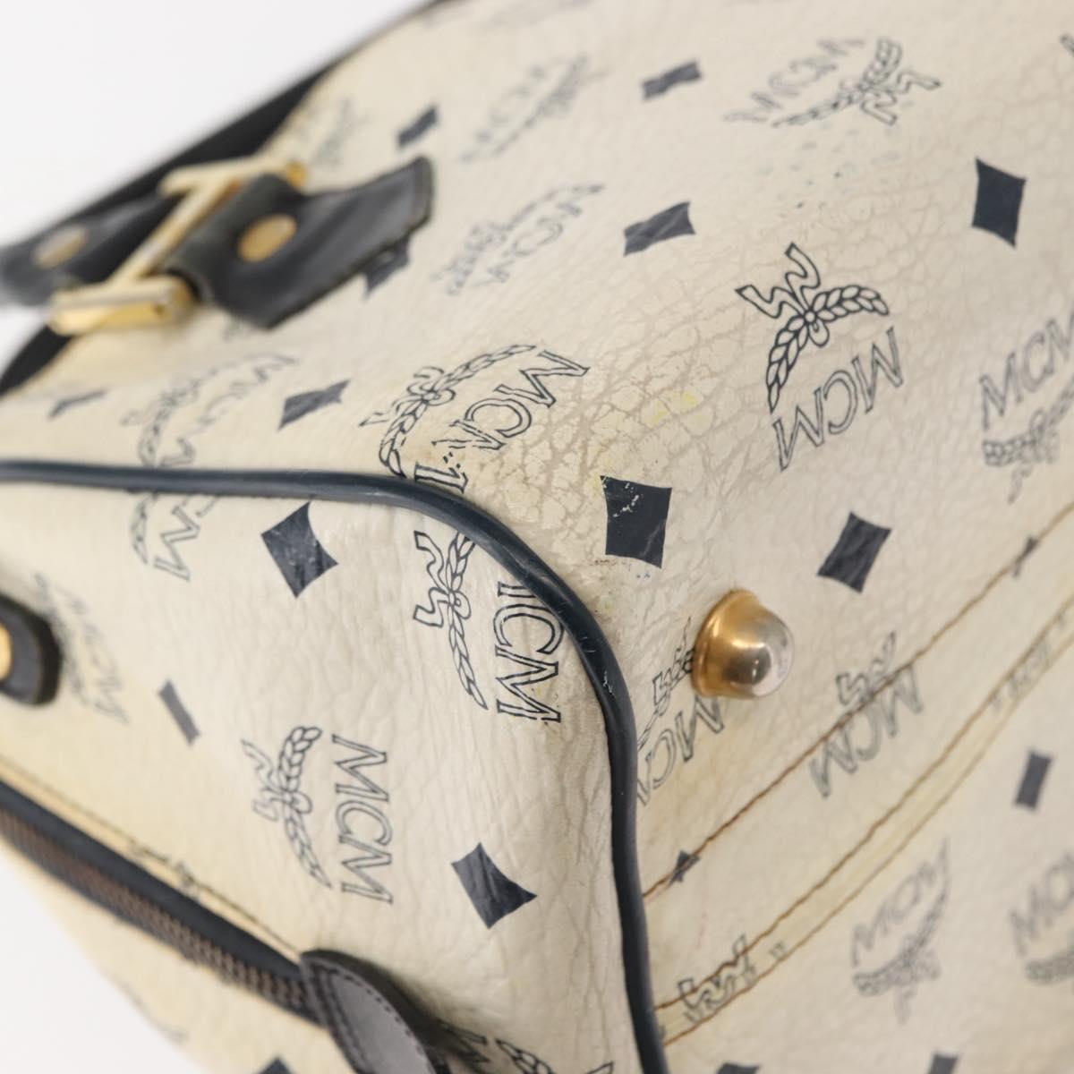 MCM Logogram Vicetos Mini Hand Bag PVC 2way White Gold Auth 149573