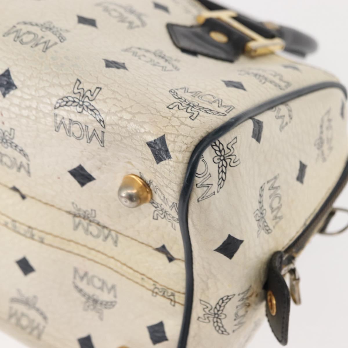 MCM Logogram Vicetos Mini Hand Bag PVC 2way White Gold Auth 149573