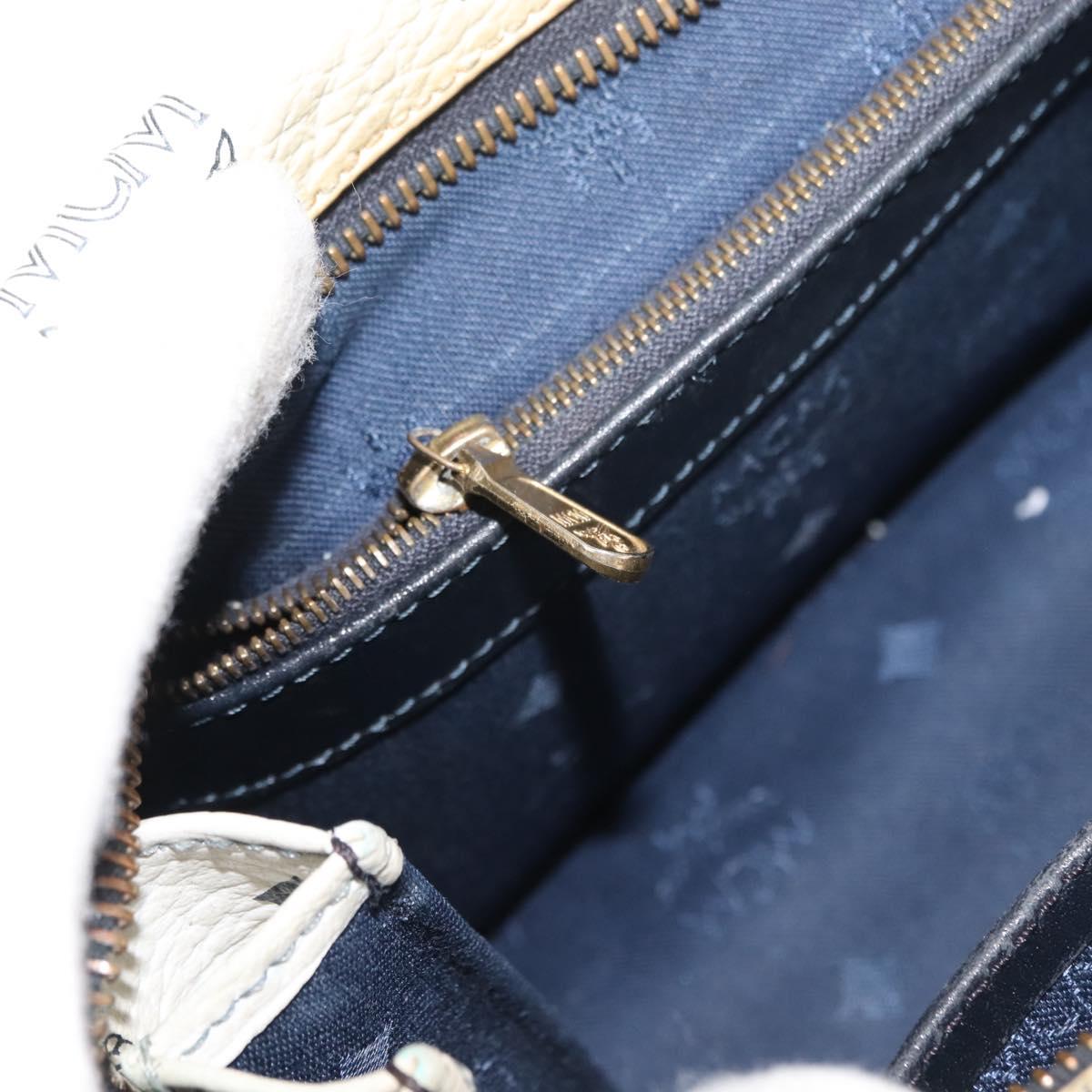 MCM Logogram Vicetos Mini Hand Bag PVC 2way White Gold Auth 149573