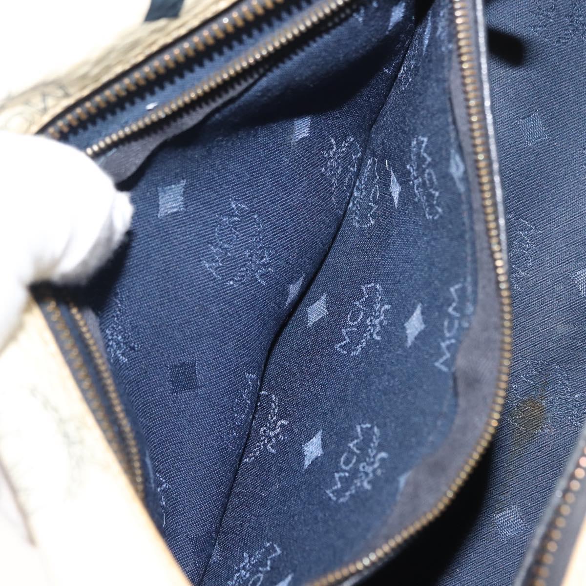 MCM Logogram Vicetos Mini Hand Bag PVC 2way White Gold Auth 149573