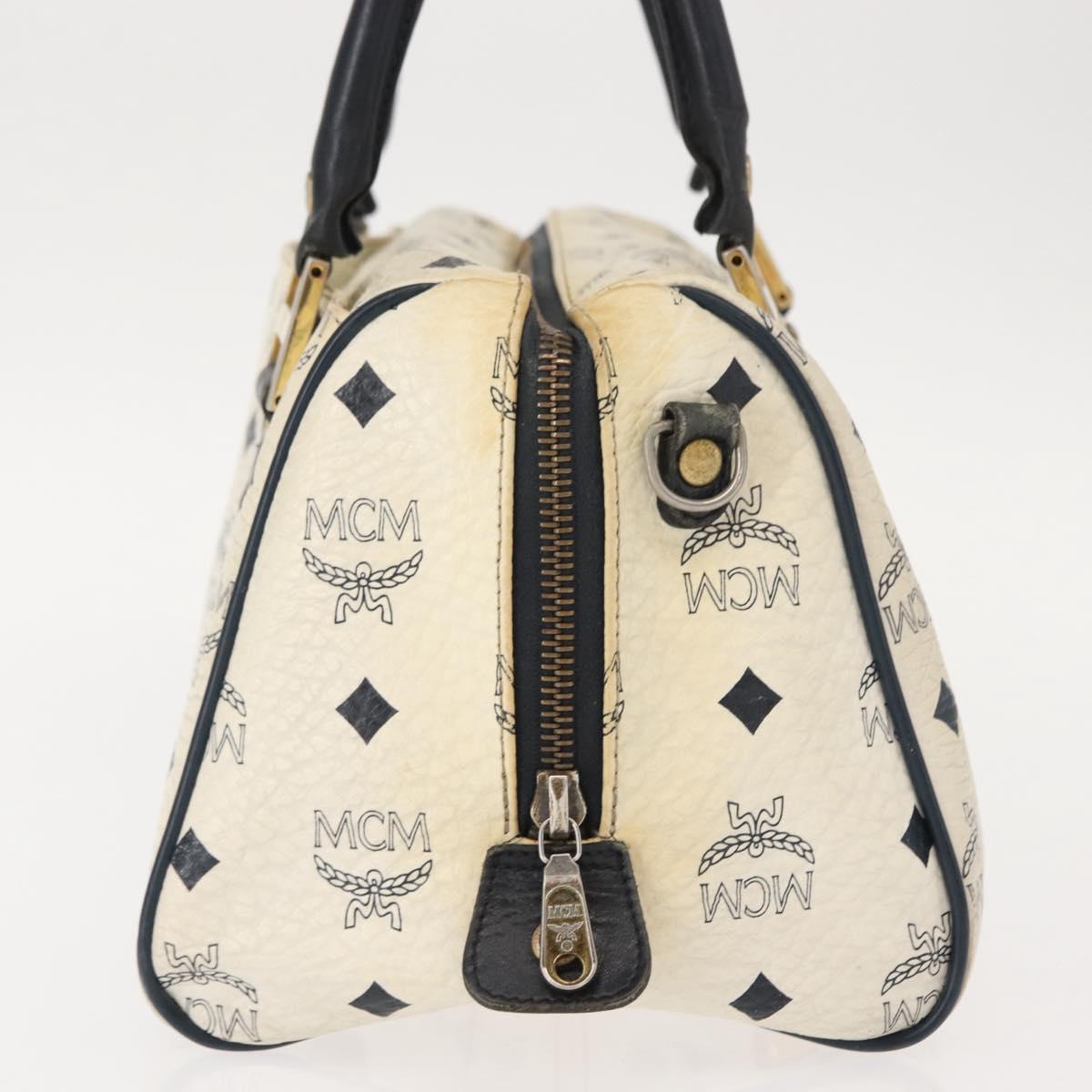 MCM Logogram Vicetos Mini Hand Bag PVC 2way White Gold Auth 149573