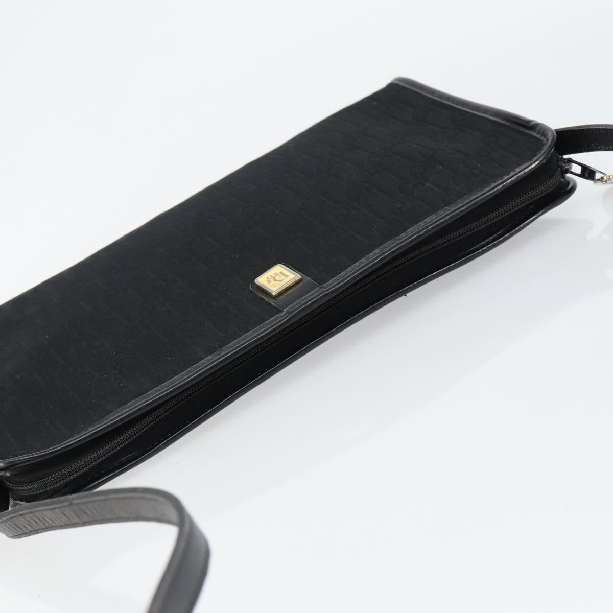 Christian Dior Trotter Canvas Shoulder Bag Black Gold Auth 149574