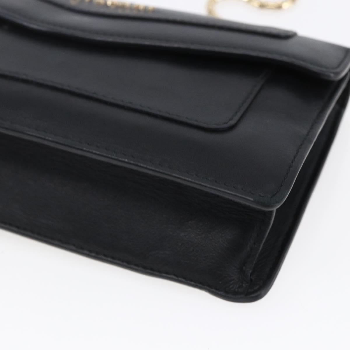 BVLGARI Chain Shoulder Bag Leather Black Gold Auth 149576