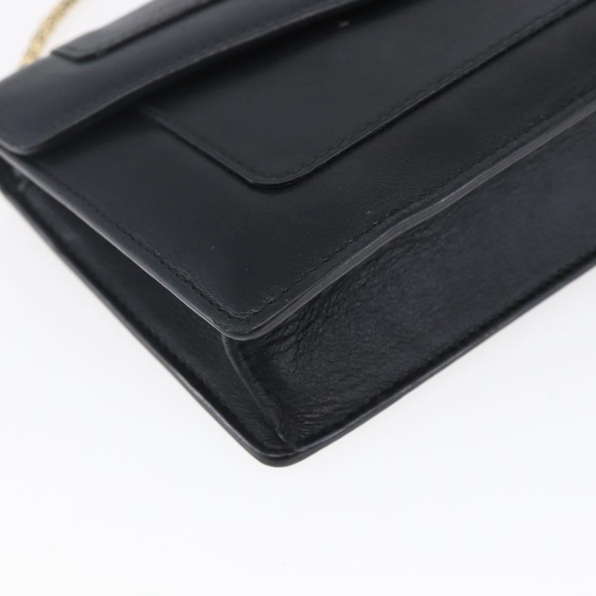 BVLGARI Chain Shoulder Bag Leather Black Gold Auth 149576