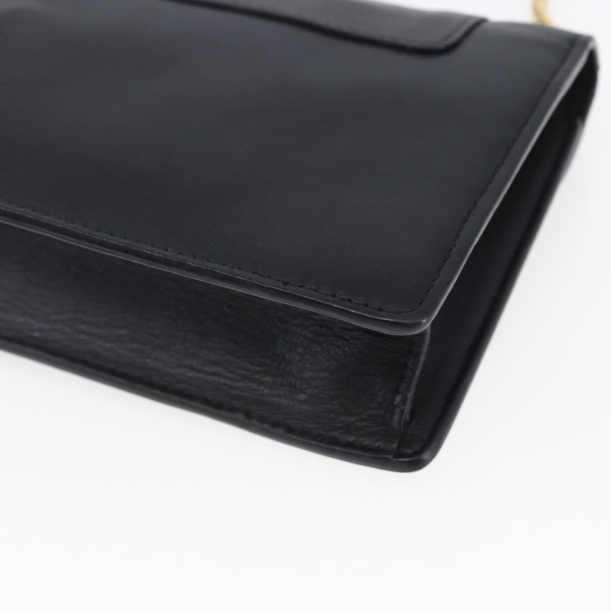 BVLGARI Chain Shoulder Bag Leather Black Gold Auth 149576