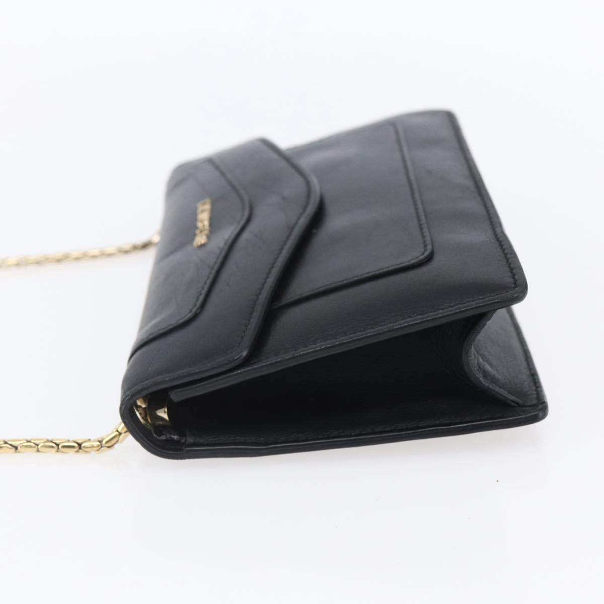 BVLGARI Chain Shoulder Bag Leather Black Gold Auth 149576