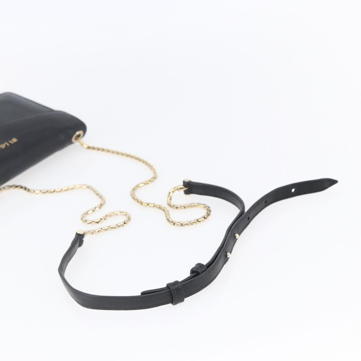 BVLGARI Chain Shoulder Bag Leather Black Gold Auth 149576