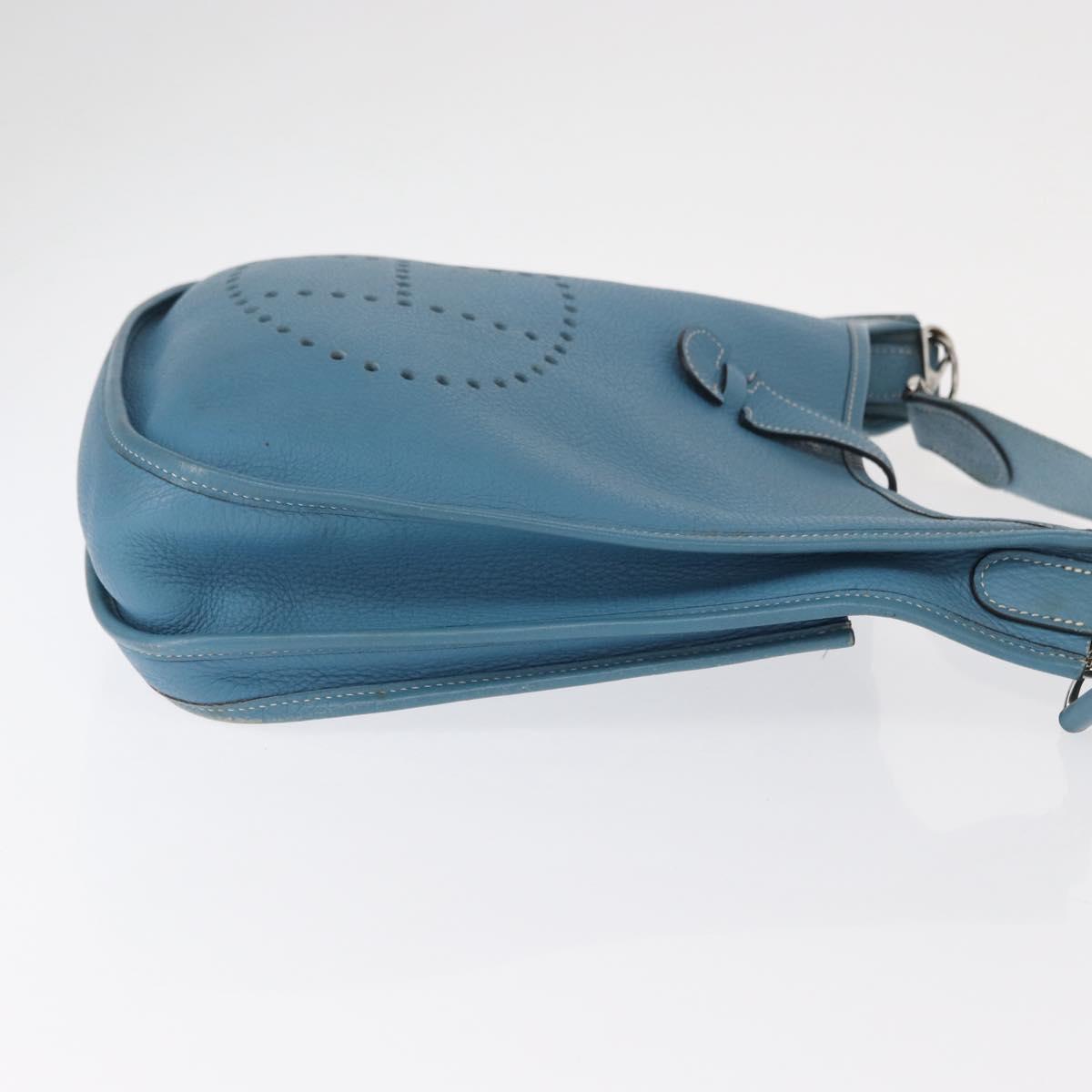 HERMES Evelyn 2 PM Shoulder Bag Leather Blue Silver Auth 149578