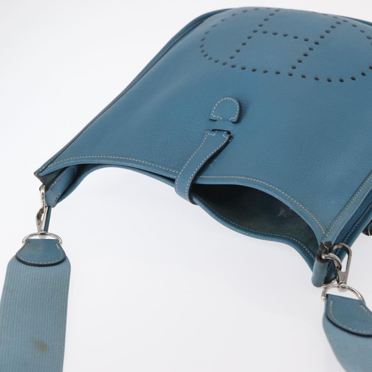 HERMES Evelyn 2 PM Shoulder Bag Leather Blue Silver Auth 149578