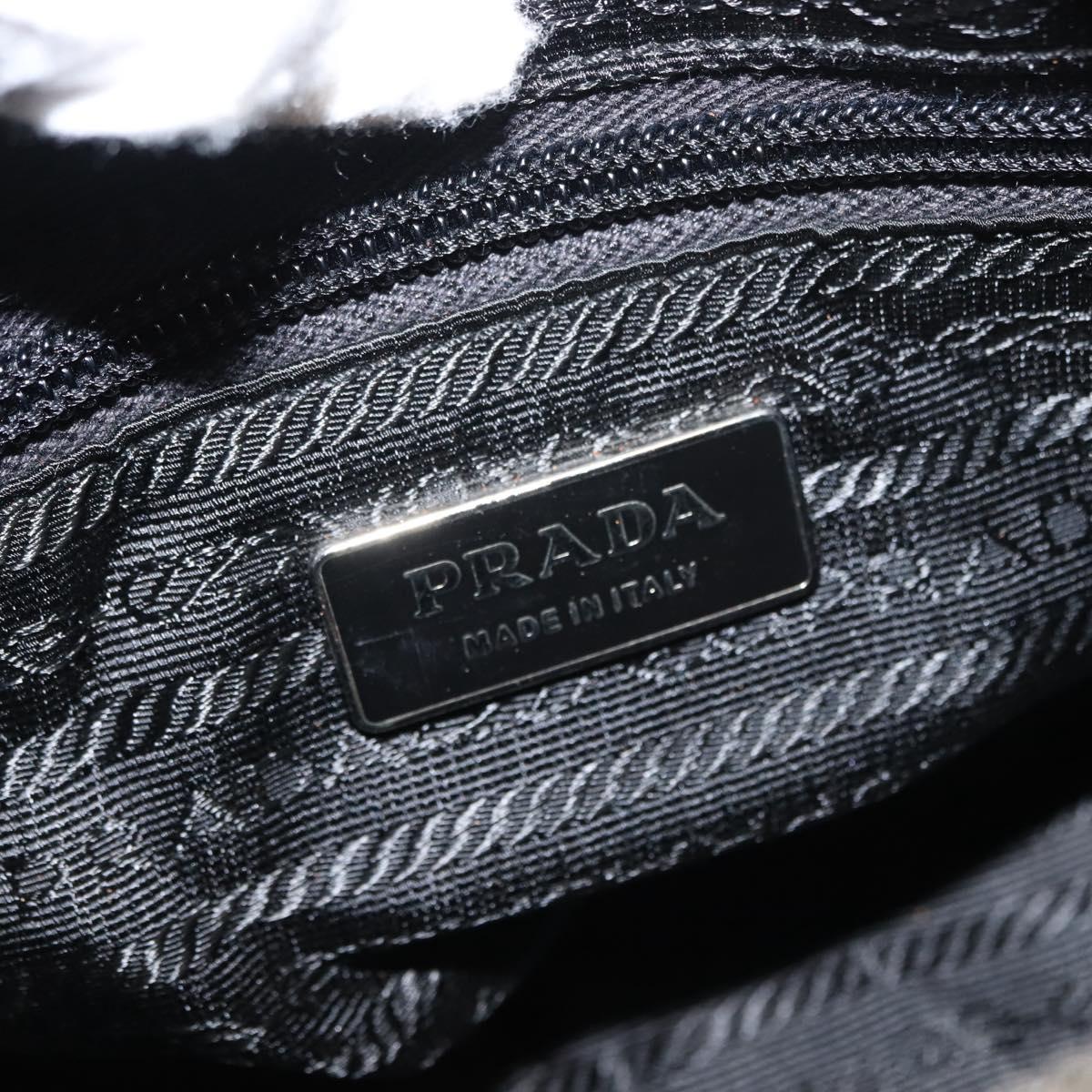 PRADA Hand Bag Nylon Leather Black Silver Auth 149582
