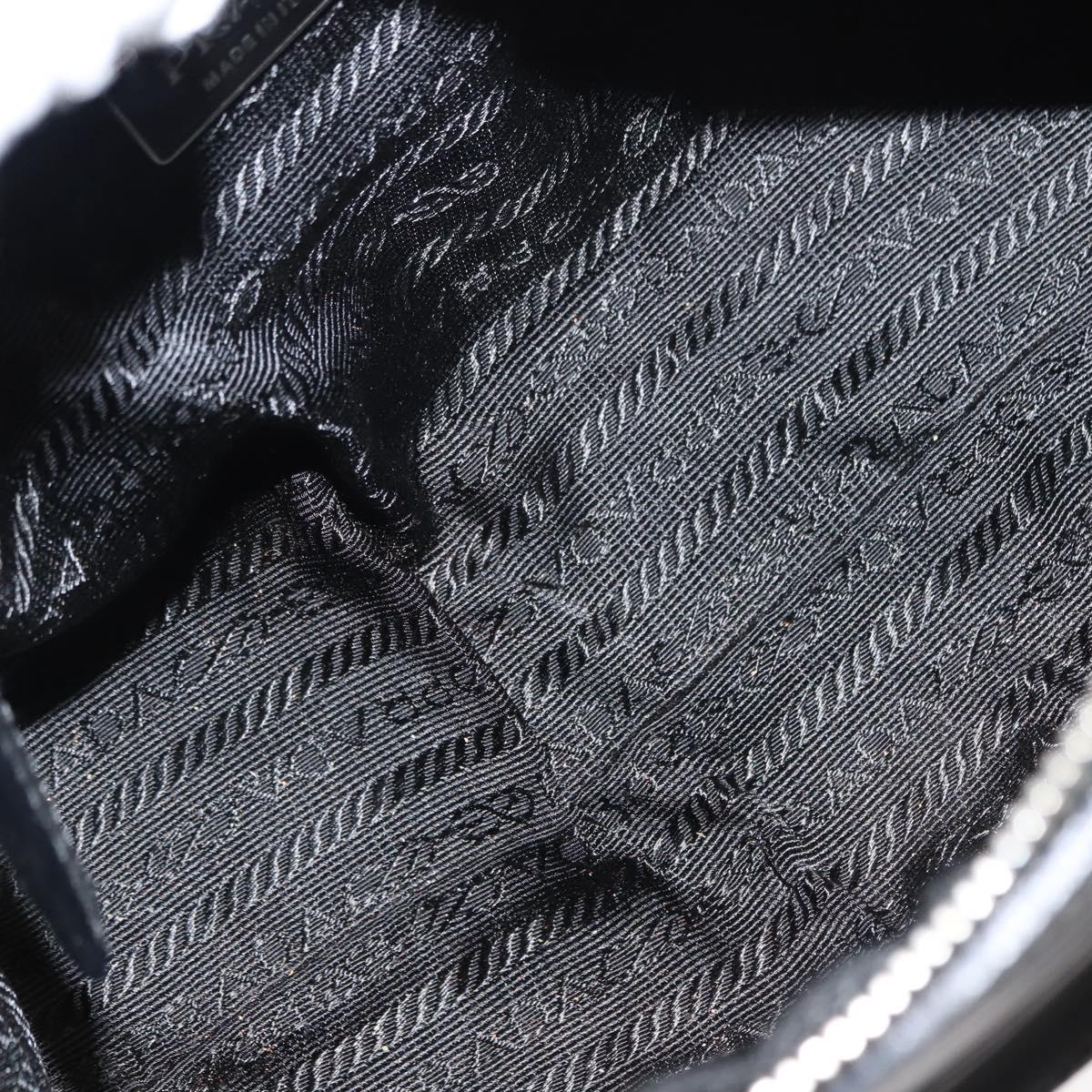 PRADA Hand Bag Nylon Leather Black Silver Auth 149582