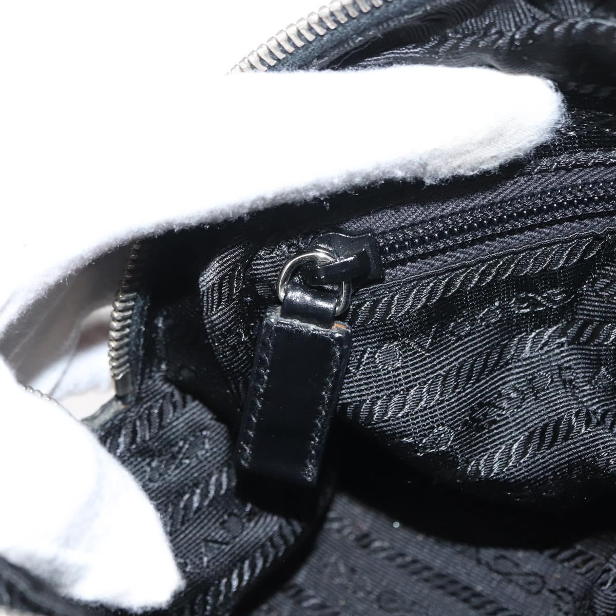 PRADA Hand Bag Nylon Leather Black Silver Auth 149582