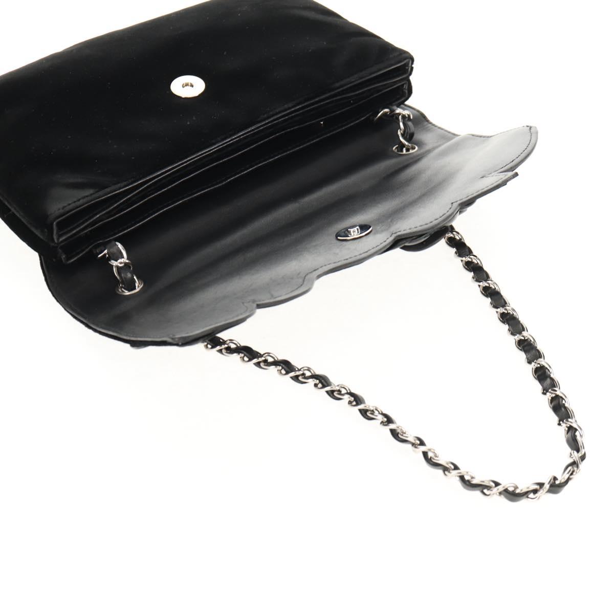 CHANEL Chain COCO Mark Camelia Shoulder Bag Velor Black Silver CC Auth 149585V
