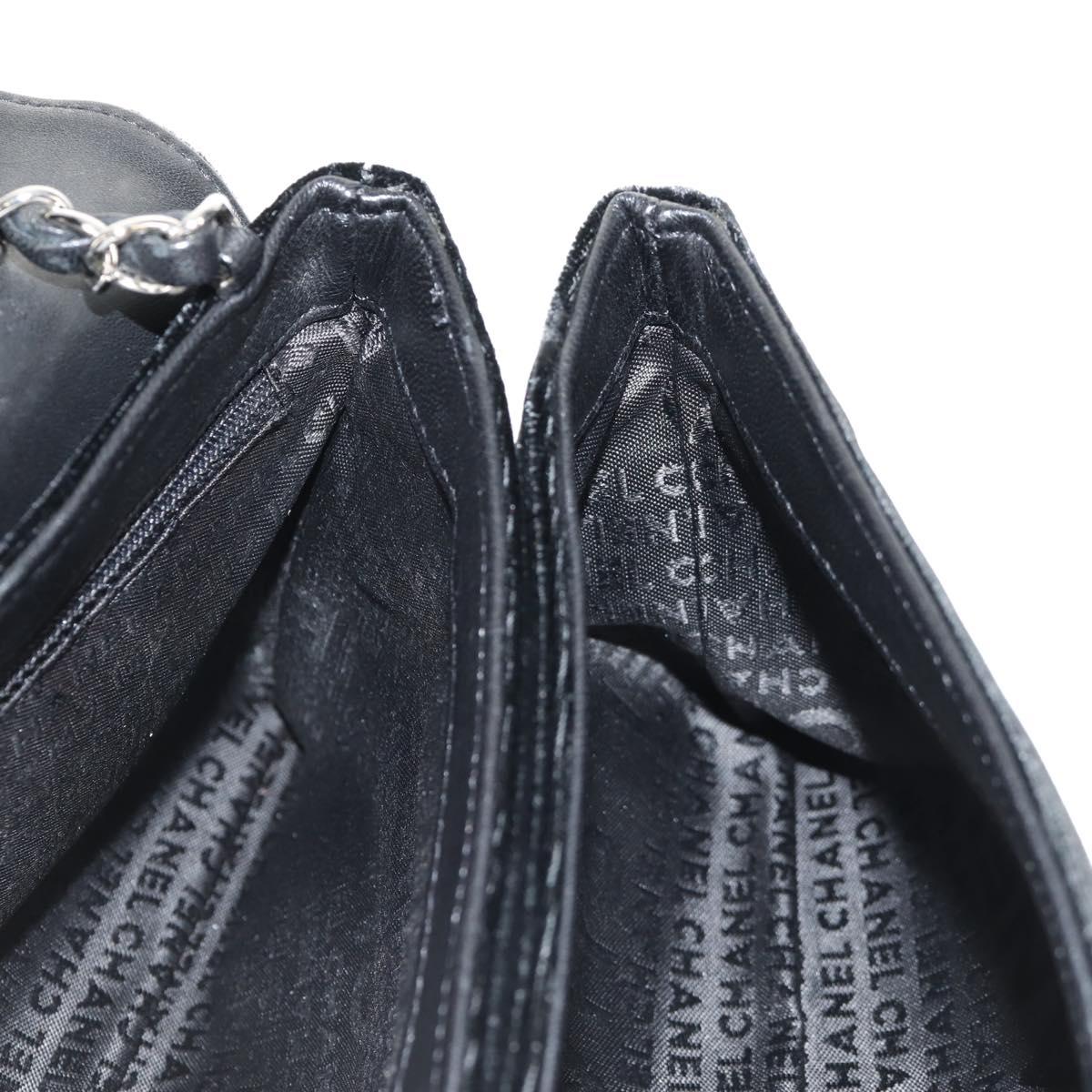 CHANEL Chain COCO Mark Camelia Shoulder Bag Velor Black Silver CC Auth 149585V