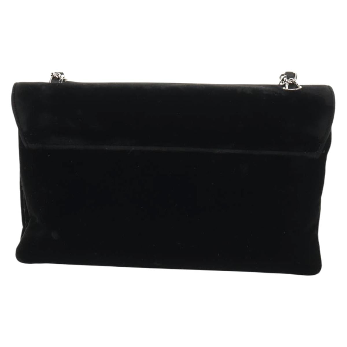 CHANEL Chain COCO Mark Camelia Shoulder Bag Velor Black Silver CC Auth 149585V
