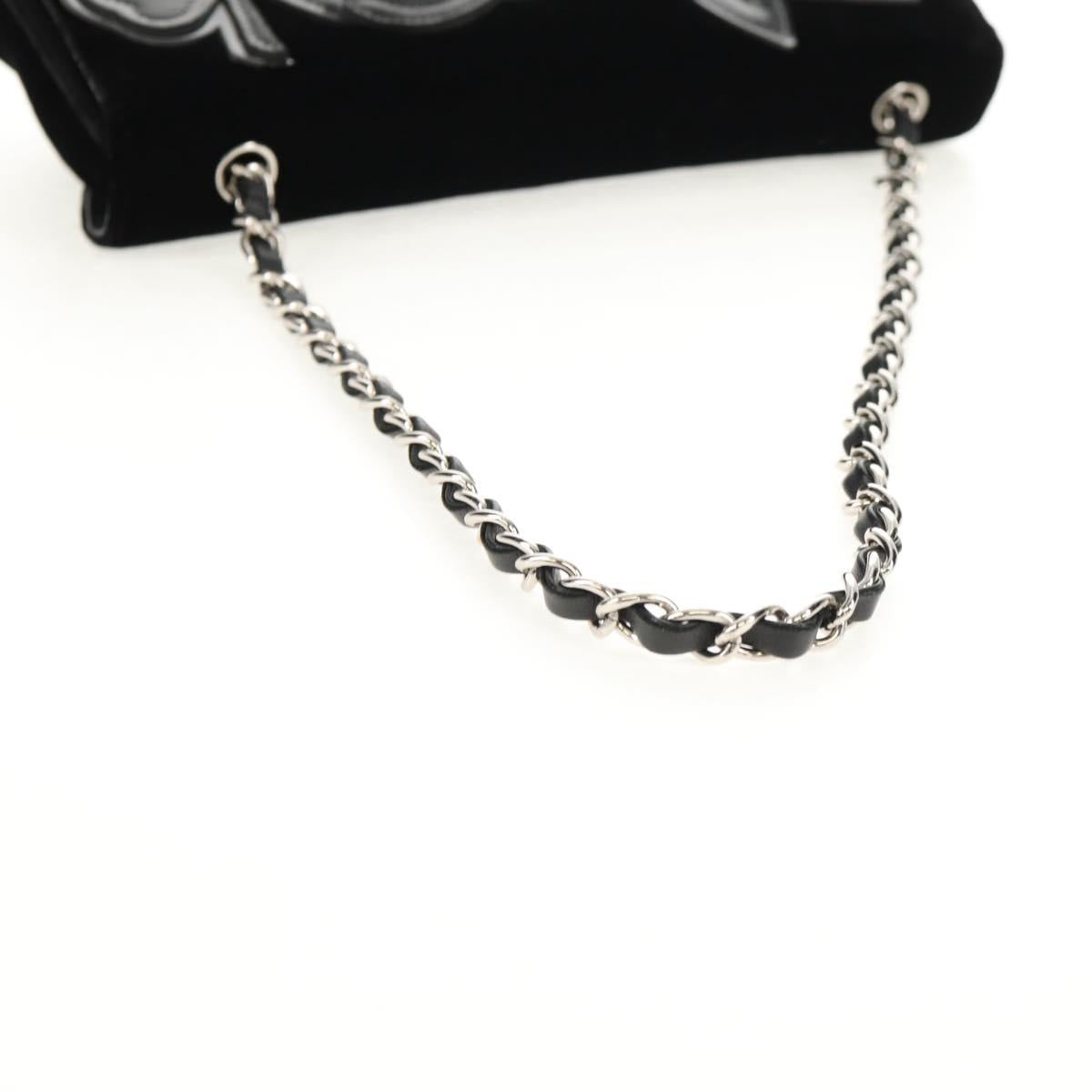 CHANEL Chain COCO Mark Camelia Shoulder Bag Velor Black Silver CC Auth 149585V