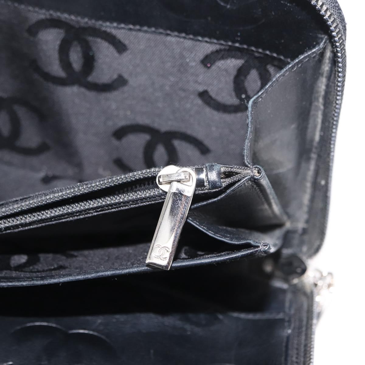 CHANEL Cambon Line Organizer Long Wallet Leather Black Silver CC Auth 149586