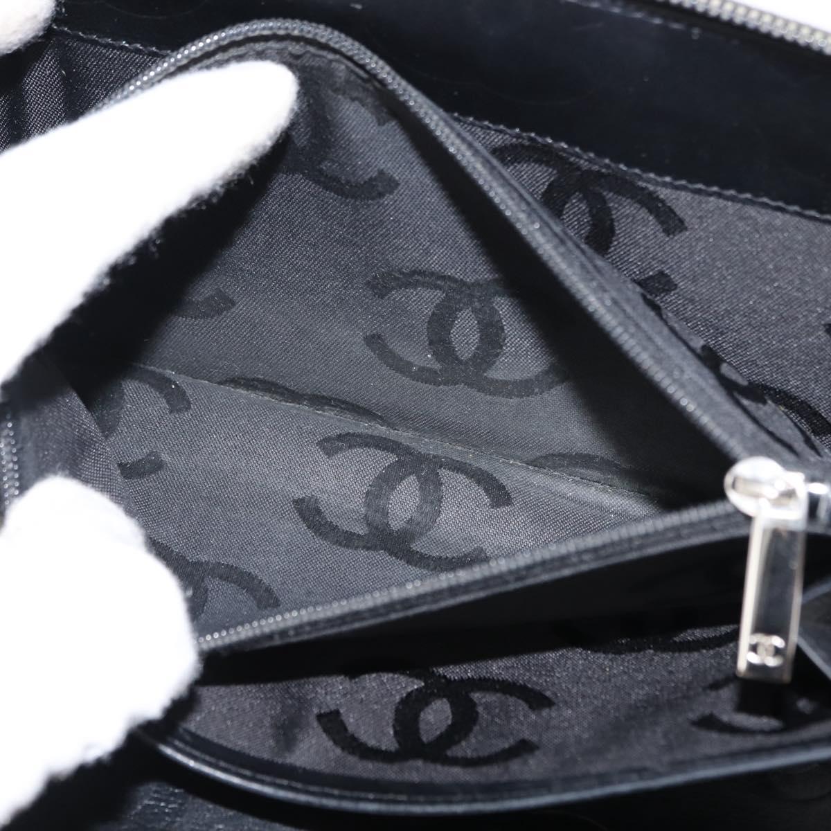CHANEL Cambon Line Organizer Long Wallet Leather Black Silver CC Auth 149586
