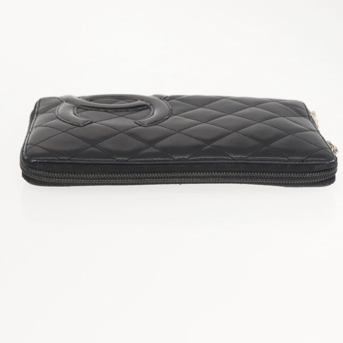 CHANEL Cambon Line Organizer Long Wallet Leather Black Silver CC Auth 149586