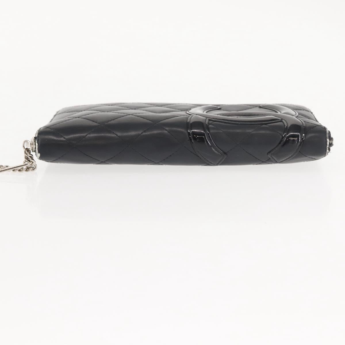 CHANEL Cambon Line Organizer Long Wallet Leather Black Silver CC Auth 149586