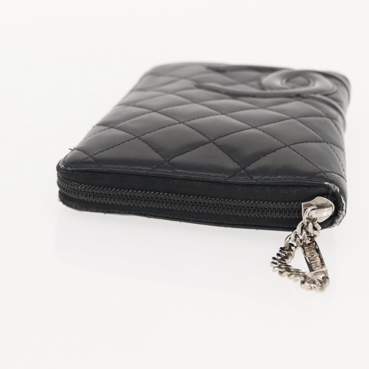 CHANEL Cambon Line Organizer Long Wallet Leather Black Silver CC Auth 149586