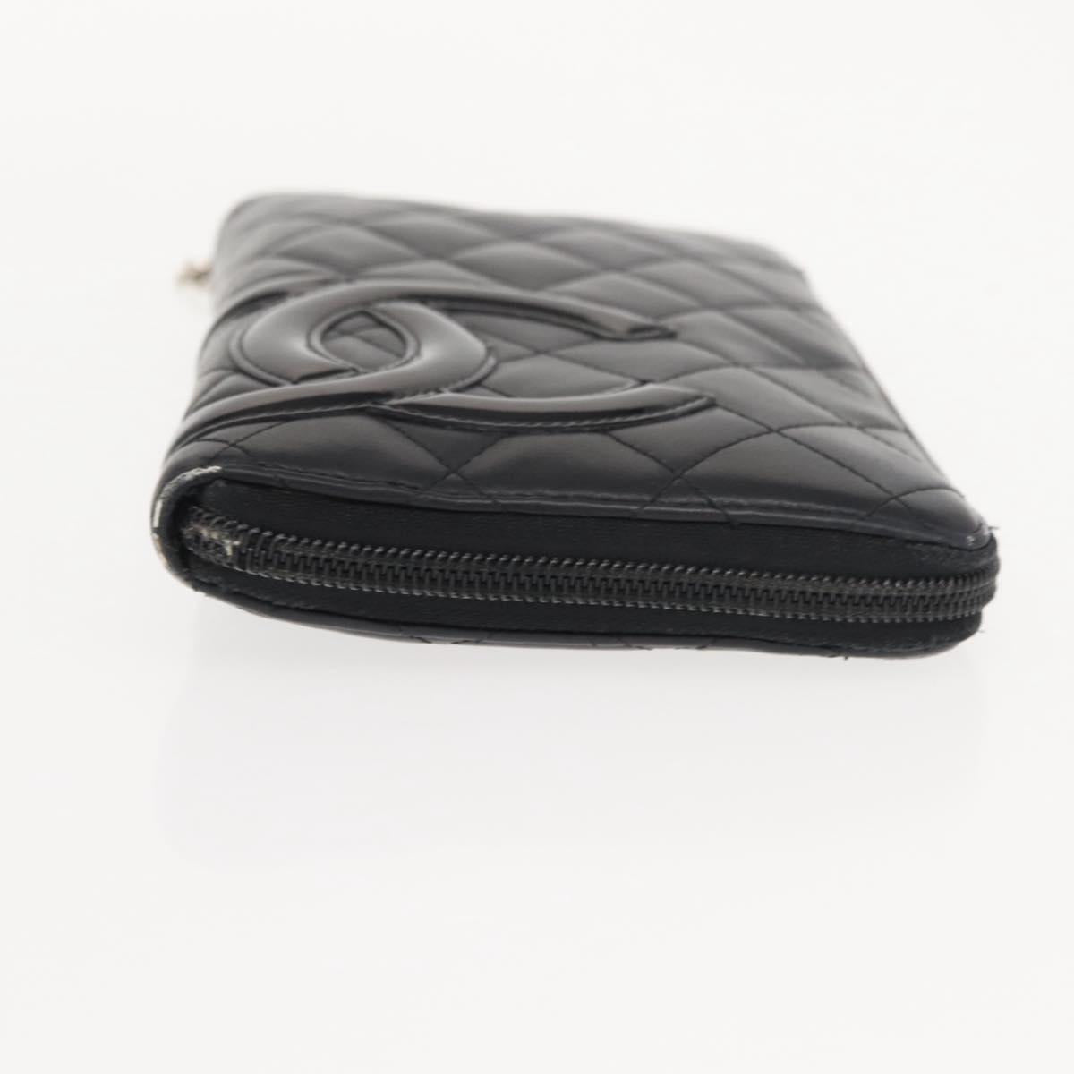CHANEL Cambon Line Organizer Long Wallet Leather Black Silver CC Auth 149586