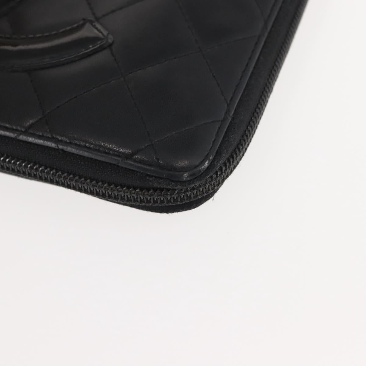 CHANEL Cambon Line Organizer Long Wallet Leather Black Silver CC Auth 149586