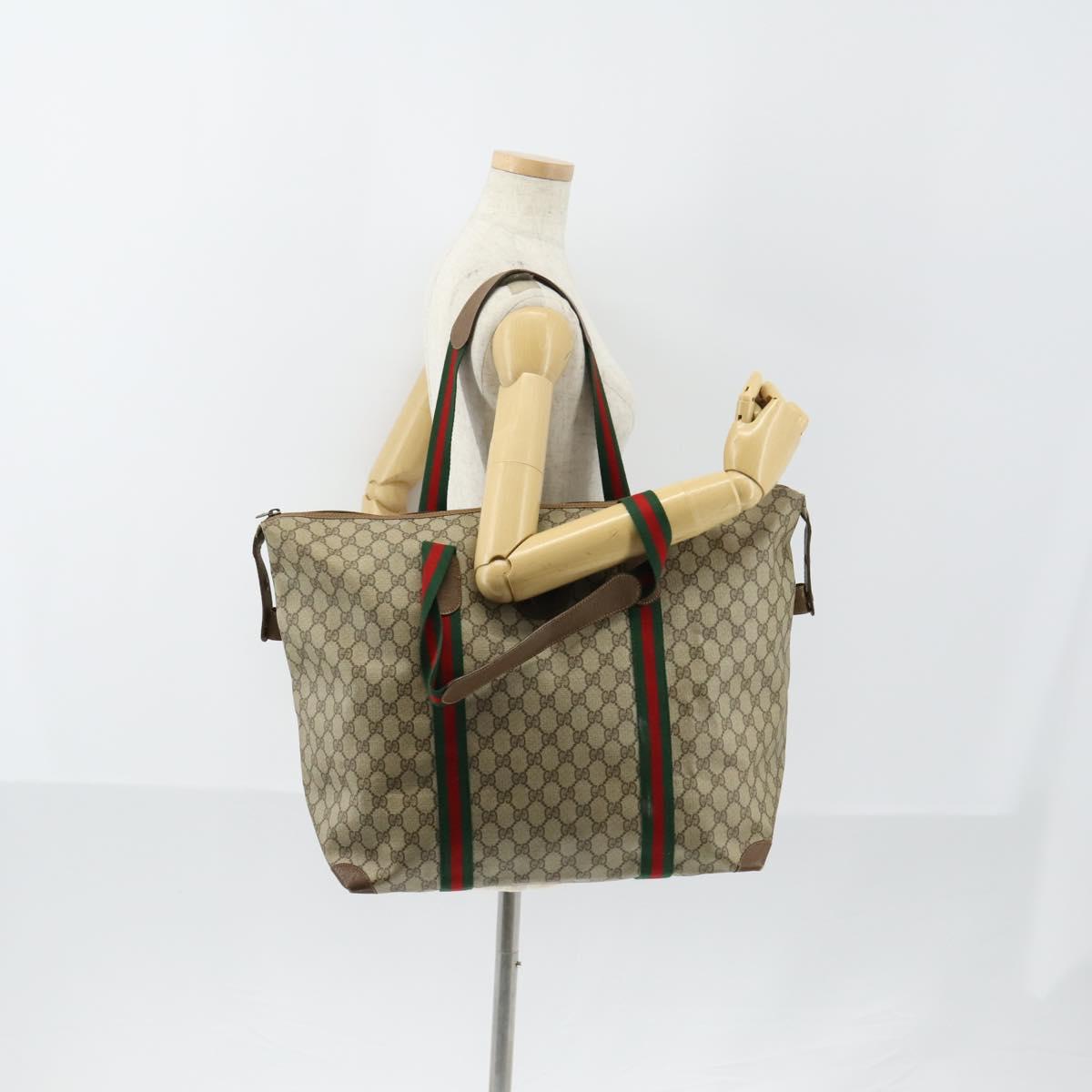 GUCCI GG Supreme Web Sherry Line Bag PVC Beige Red Green 89 19 012 Auth 149602
