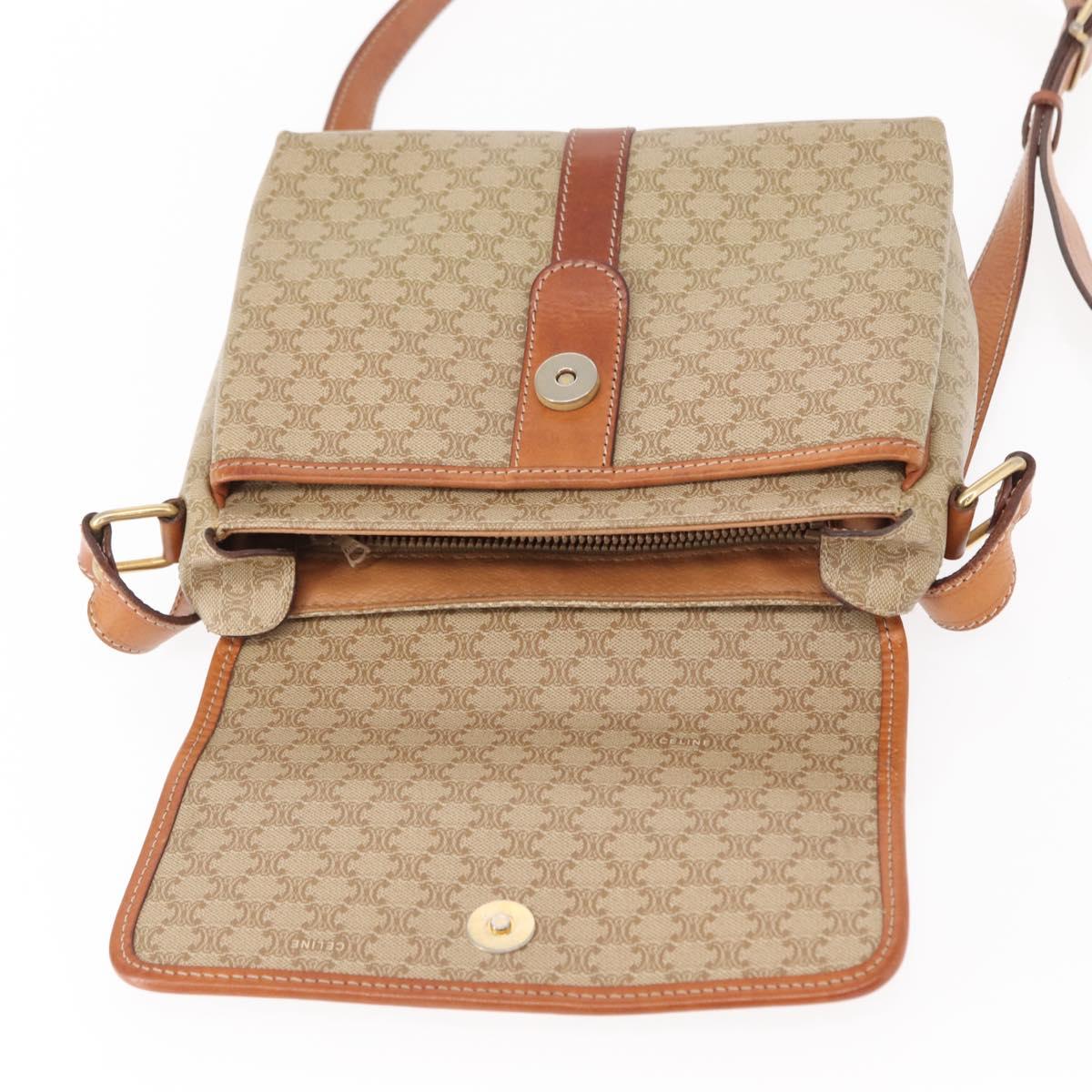 CELINE Macadam Canvas Shoulder Bag PVC Beige Gold Auth 149611