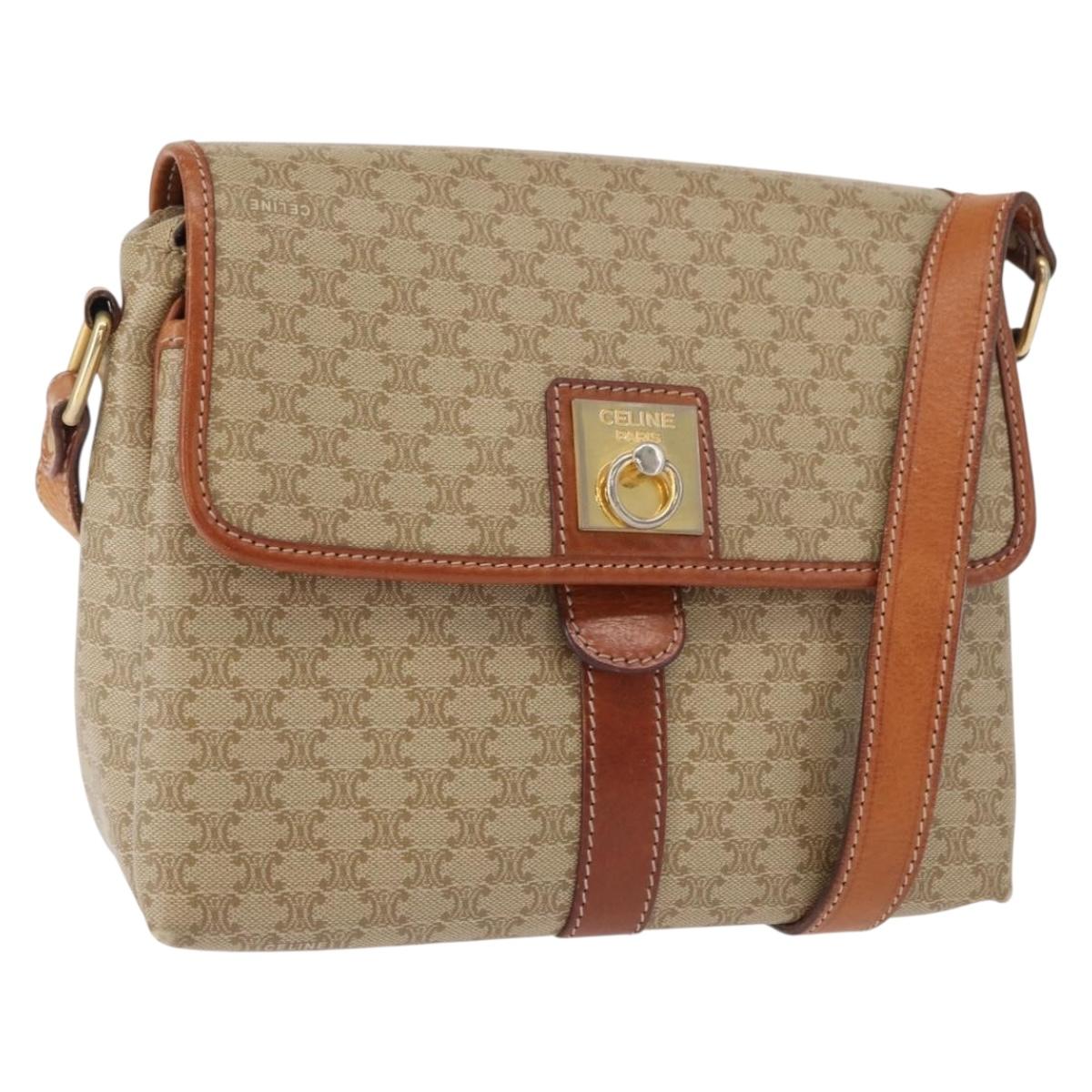 CELINE Macadam Canvas Shoulder Bag PVC Beige Gold Auth 149611